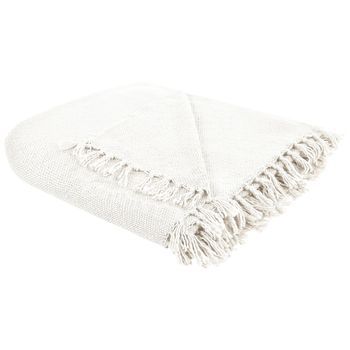 Manta Moderna Tejida A Mano Con Flecos Sofá Cama 150 X 200 Cm Blanco Crema Chaohani