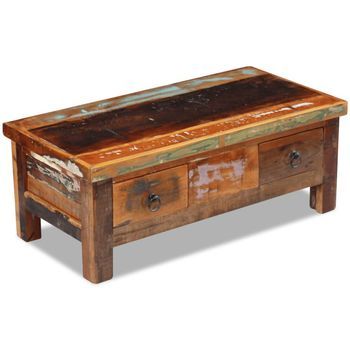 Mesa De Centro，mesa Auxiliar，mesa De Café Con Cajones Madera Maciza Reciclada 90x45x35 Cm