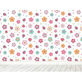 Fotomural Vinilo Infantil Flores Fresas 400x300cm