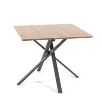 mesa cuadrada 90x90 cm con patas de metal y tablero efecto madera
