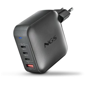 Cargador de pared NGS BUD 165W 4 Puertos 3 USB-C 1 USB-A Carga rápida Negro