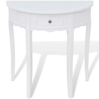 Mesa Consola | Mesa De Entrada | Mesa Auxiliar Semicircular Con Cajón Blanca