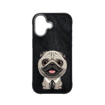 Funda para móvil Nimmy Big-eye 3D Bordada Pug Negra para iPhone 17