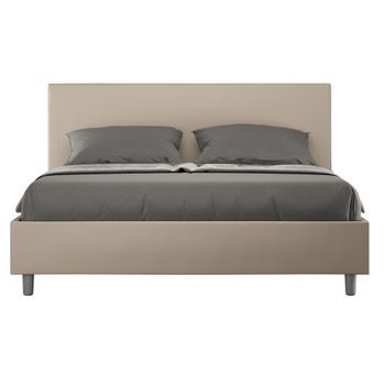 Cama De Matrimonio 160x200 Cm Polipiel Marrón Adelyne Con Somier Y Arcón-color Beige Claro-ropa De Cama 160x200 Cm