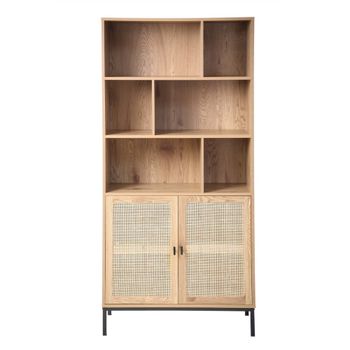 Librería de 6 compartimentos y 2 puertas efecto madera - l80 x h175 cm