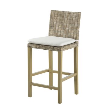 Taburete alto de ratán Kubu color grisáceo y caoba maciza , alt. 65 cm