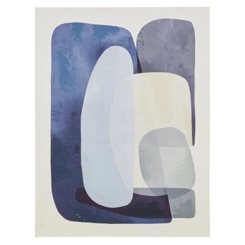 Cuadro abstracto impreso y pintado en azul, beige y blanco, 90x120 cm