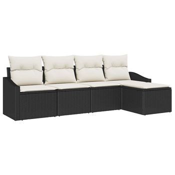 Juego De Sofá Con Cojín 5 Piezas | Mueble De Jardín Negro Ratán Sintético
