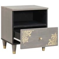 mesita de noche  armario de noche  mesa de noche gris 40 x 33 x 46 cm madera de mango maciza