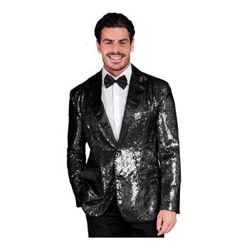 Chaqueta De Fiesta Negro Con Lentejuelas Para Hombre