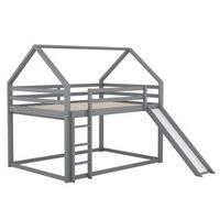 litera infantil tipo casita con tobogan 140 x 200 cm gris y blanco