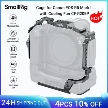 Jaula SmallRig para Canon EOS R5 Mark II con ventilador de refrigeración CF-R20EP con placa de liberación rápida Arca-Swiss para estabilizadores DJI -5092