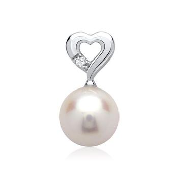 14 quilates oro blanco colgante perla diamante 0.0085 ct.