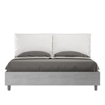 Cama Matrimonial Con Almacenaje 160x200 Cemento Cojines Cuero Sintético Blanco Egos Antea
