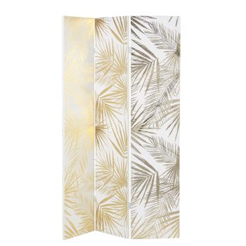Biombo con impresión de motivos vegetales en blanco y dorado