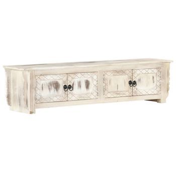 Mueble De Tv De Madera Maciza De Mango Blanco 140x30x35 Cm Vidaxl