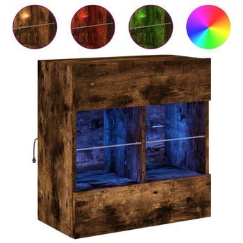 Mueble Tv De Pared | Mueble De Salón | Armario Tv Con Luces Led Roble Ahumado 58,5x30x60,5 Cm
