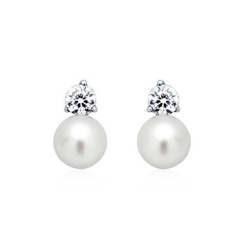 Pendientes plata perla agua dulce circonita blanca
