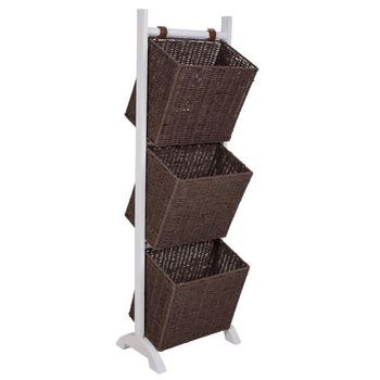 Revistero Con Soporte De Madera Y Tres Cestos 37x27x115