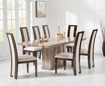 Carvelle 200cm Brown Pedestal Marble Dining Table with Raphael Chairs