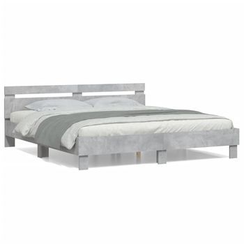 Cama Matrimonial | Cama Para Adultos | Cama Con Cabecero Madera Ingeniería Gris Hormigón 200x200 Cm