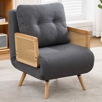 sofa convertible 3 en 1 acolchado plegable respaldo ajustable en 5 posiciones reposabrazos de ratan cama adicional gris