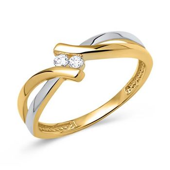 Anillo de oro amarillo y blanco con circonitas