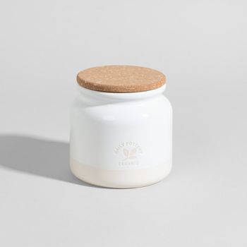 Bote de gres blanco roto y marfil, 12 cm