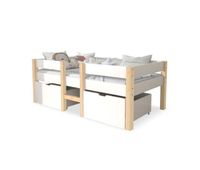 cama infantilcama altacama de media altura de madera de pino 90x200cm con 2 cajonesescalera y proteccion contra caidasblancocolor madera