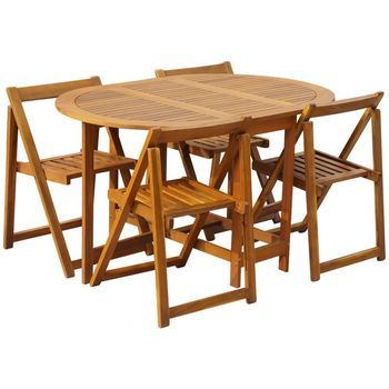Set Comedor De Jardín | Mesa De Exterior Plegable 5 Piezas Madera Maciza De Acacia