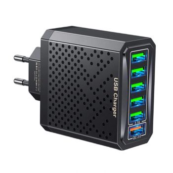 Cargador de pared de carga rápida 6USB-A QC3.0 de 6 puertos 5V3A con enchufe de la UE para iPhone 15 14 13 para Xiaomi 1