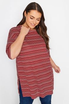 Yours Top Media Manga De Rayas Rojas, Mujer Curvy Y Tallas Grandes, Yours