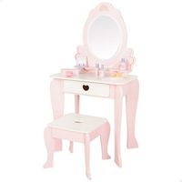 woomax - tocador de maquillaje infantil con taburete madera y accesorios 48x32x92 cm