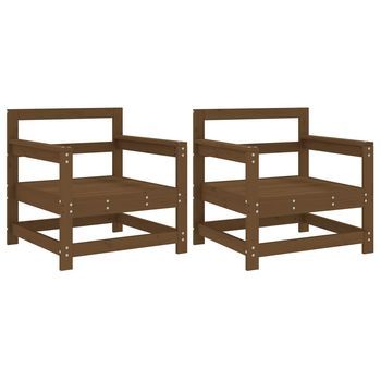 Pack 2 Uds Sillones De Jardín | Silla De Jardín | Silla De Exterior Madera Maciza Pino Marrón Miel