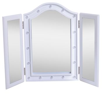 HOMCOM Espejo de Maquillaje con Luz LED Plegable Triple de Mesa Regalo Original con Batería Iluminación Cosmética   Aosom España
