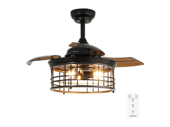 Ventilador de techo - Cecotec EnergySilence Aero 3600, Lámpara integrada, 3 aspas retráctiles, 6 velocidades, Mando, Modo invierno/verano, Marrón