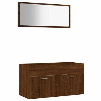 Set De 2 Uds Muebles Baño | Armario De Baño Madera Contrachapada Marrón Roble