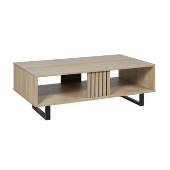Mesa Baja Robusta Colección Loft Color Roble Claro. Patas De Metal Negro.