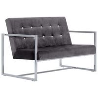 sofa 2 plazas  sofa de salon  sofa de descanso con reposabrazos cromado y terciopelo gris oscuro