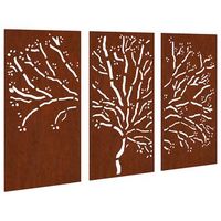 adorno pared jardin 3 pzas acero corten diseno arbol 105x55 cm vidaxl