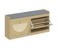 homcom banco zapatero banco recibidor bohemio con asiento acolchado puertas frentes de ratan estante ajustable para 8 pares de zapatos para entrada 105x35x47 cm natural