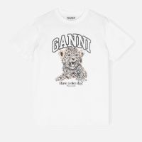 ganni basic leopard relaxed cotton-jersey t-shirt - xl
