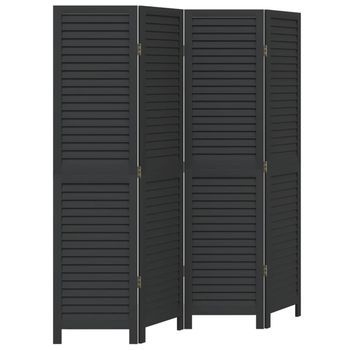 Biombo Separador De 4 Paneles Madera Maciza Paulownia Negro Vidaxl