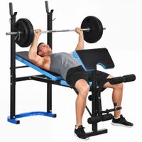 homcom banco de musculacion banco de pesas con soporte para barra y respaldo ajustable para entrenamiento en casa gimnasio azul