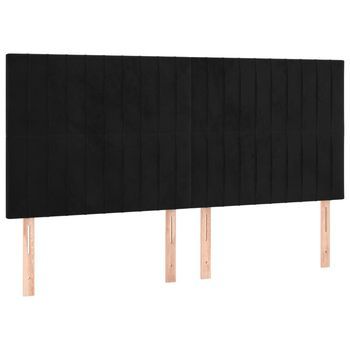 Pack 4 Uds Cabeceros Cama | Panel De Cabeceras De Terciopelo Negro 100x5x78/88 Cm