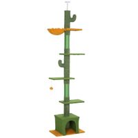 pawhut arbol para gatos de suelo a techo de 230-275 cm con altura ajustable plataformas cueva hamaca postes bolas verde