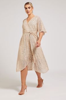 Yours London Vestido Champán Cruzado Con Lentejuelas, Mujer Curvy Y Tallas Grandes, Yours London