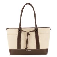 bolso de compras efecto lona con ribete efecto piel en contraste dark brownbeige taglia unica
