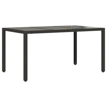 Mesa De Jardín | Mesa De Exterior Superficie De Vidrio Ratán Pe Negro 150x90x75 Cm