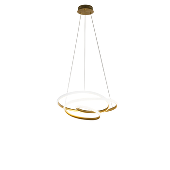 Diva - Lámpara Colgante Led Regulable 39w - Diseño Moderno En Aluminio Oro Cepillado, Luz Cálida 3000k, Anillos Entrelazados D.50cm
